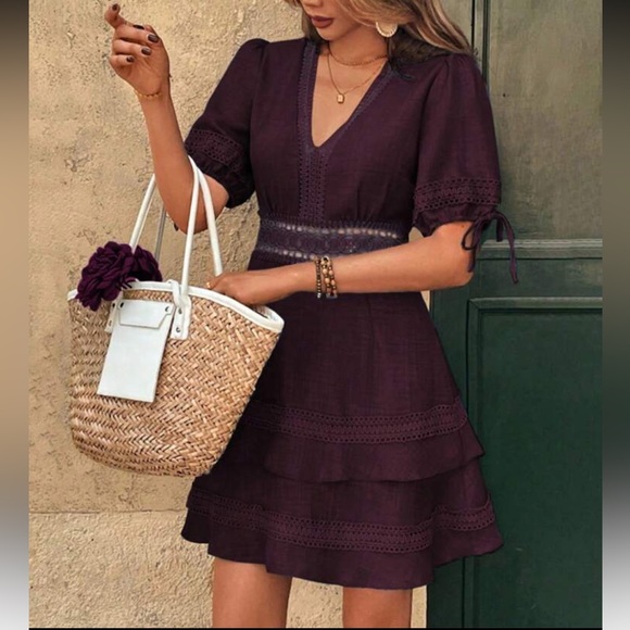 Elegant Baby Blue Lace Trim Dress - Picture 11 of 16